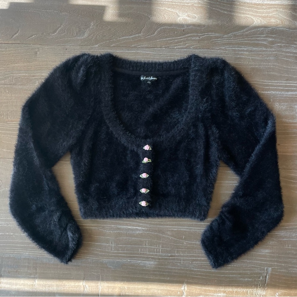 For Love & Lemons Women's Anastasia Cropped Fuzzy Sweater Small